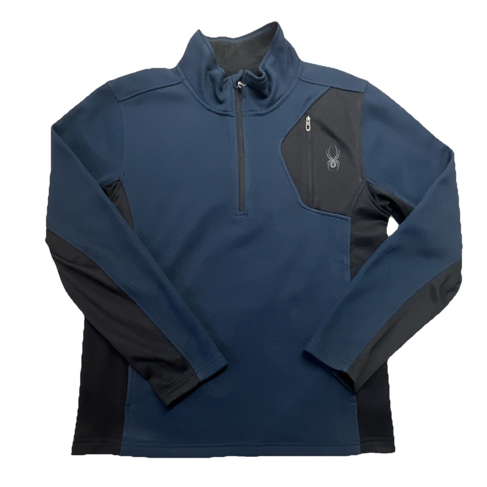 Spyder 1/4 Zip Mock Neck Pullover Navy Black Long Sleeve Men's L